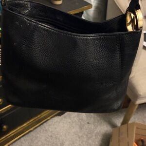 Michael Kors Black Pebbled Leather Shoulder Bag with Gold Hardware